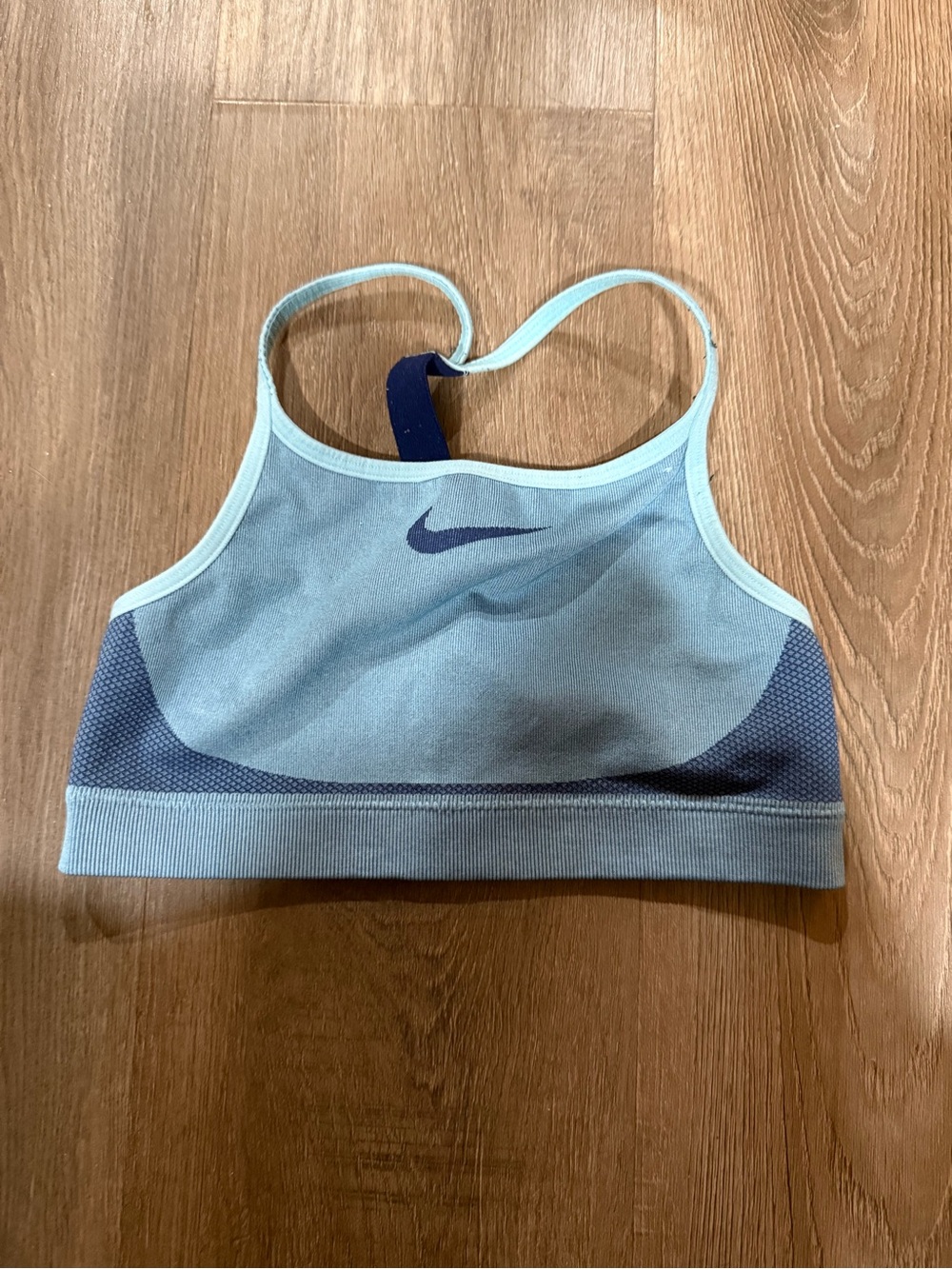 Nike Women's Light Blue and Navy Seamless Sports Bra